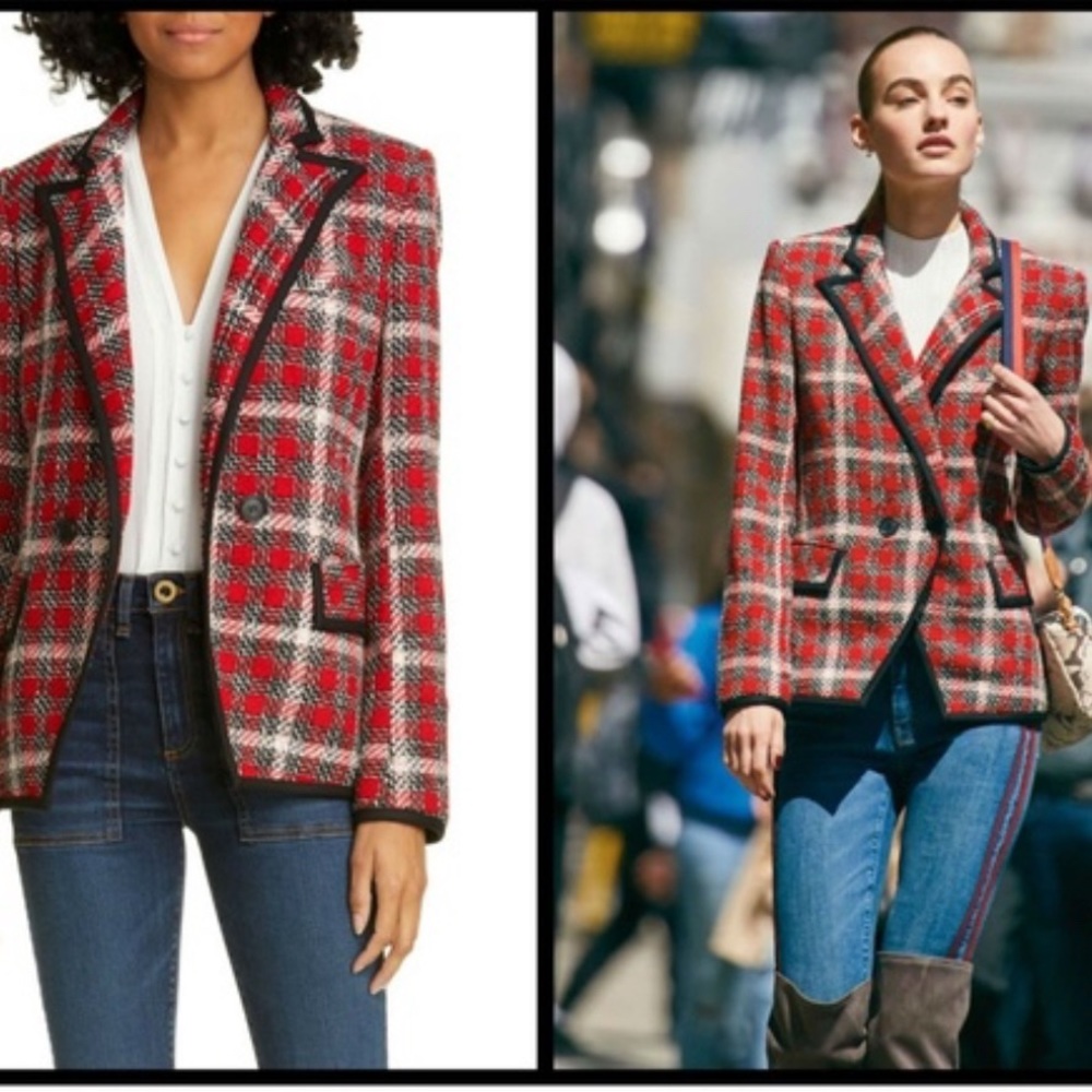VERONICA BEARD. Tweed Harriet. Cutaway Blazer Red Plaid size 4